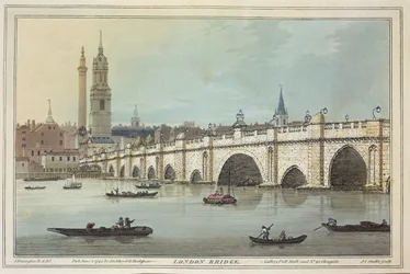 Ansicht der alten London Bridge, graviert von J.C. Stadler